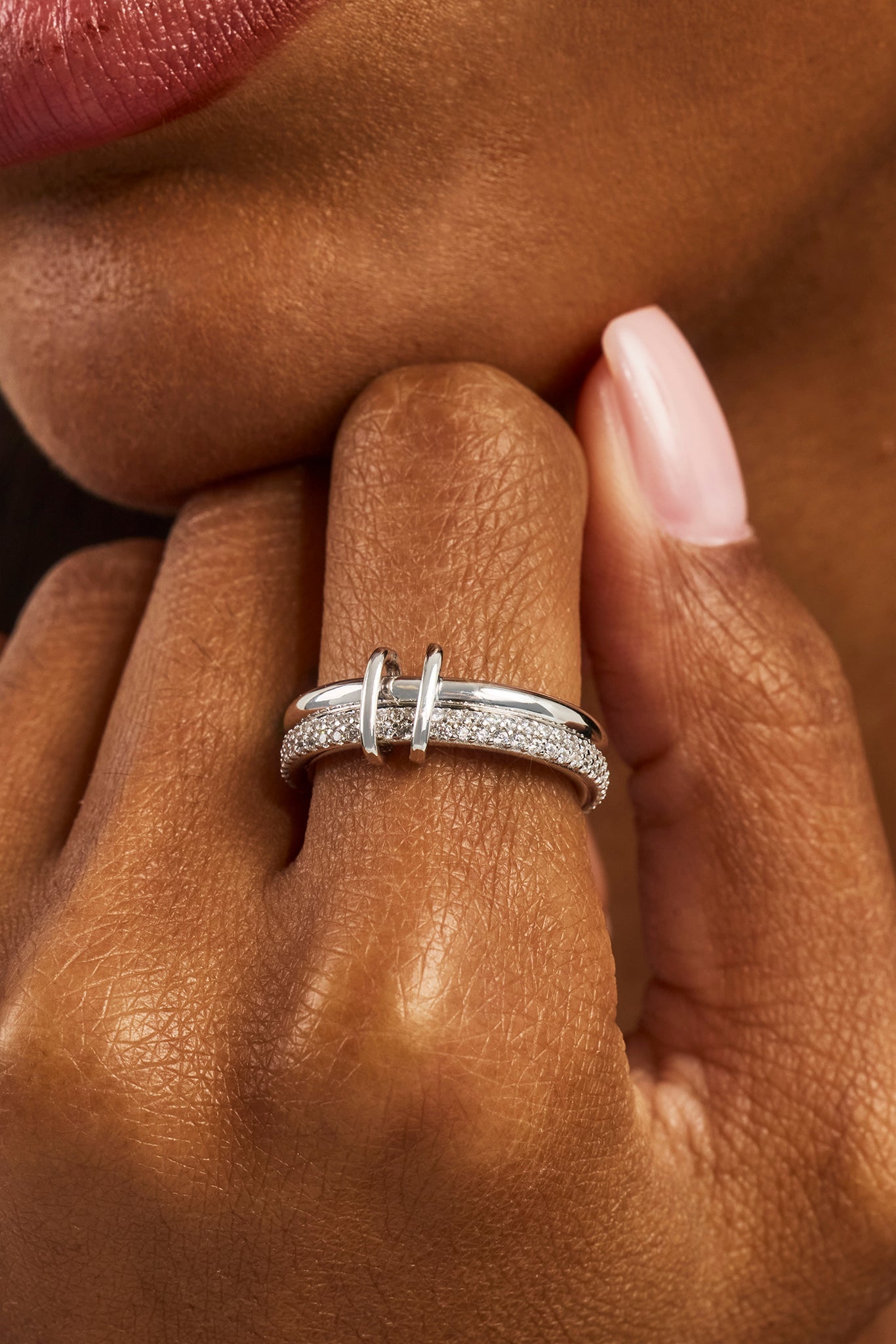 Double Row Polished & Iced Mix Ring - 8mm - White